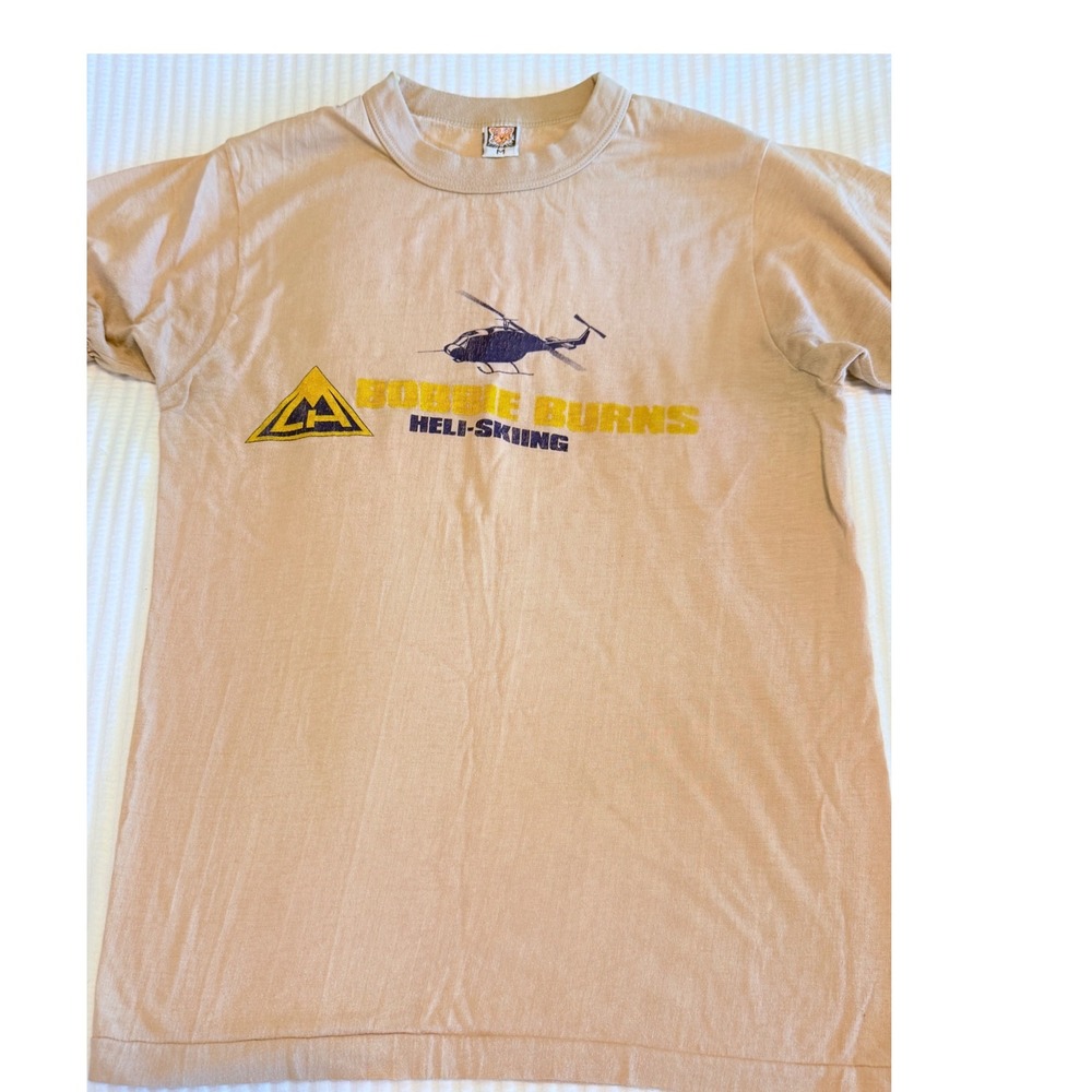 Vintage Bobbie Burns Heli Skiing T Shirt Single Stitch Canada Size M Retro